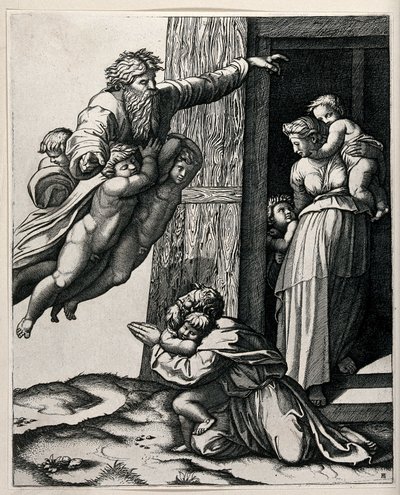 God, Supported by Three Angels, Appearing to Noah by Raffaello Sanzio Raphael